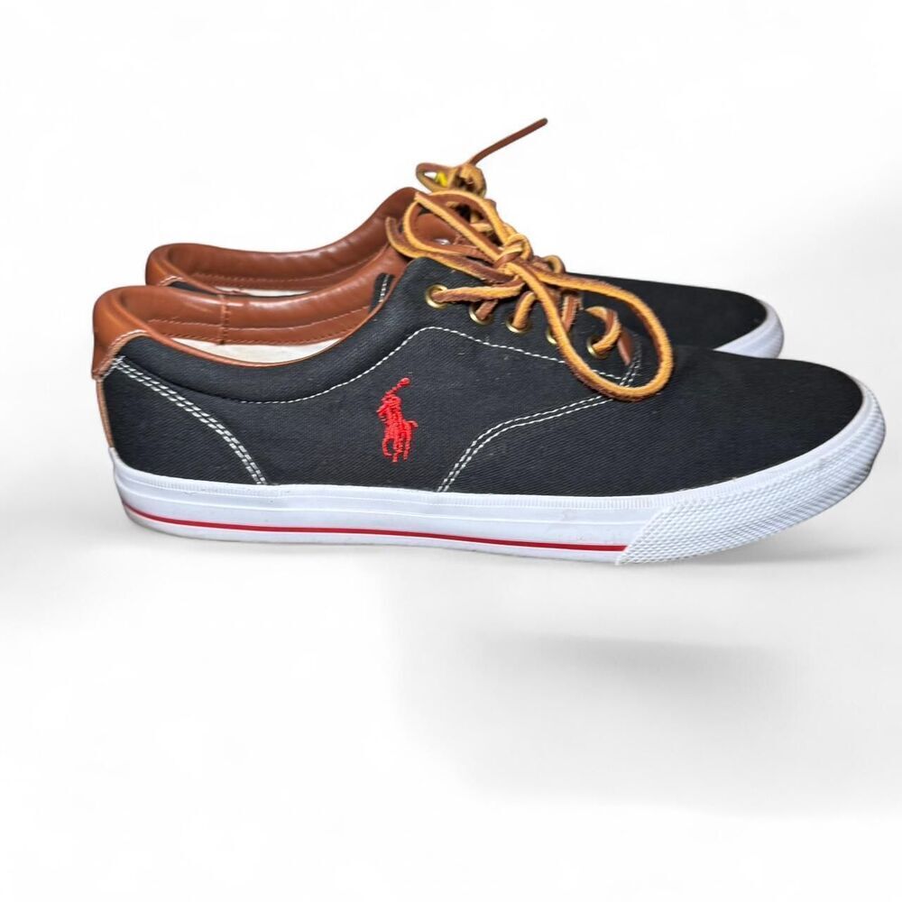Polo Ralph Lauren Vaughn Sneakers Men’s 11D Black Canvas Leather Casual Shoes